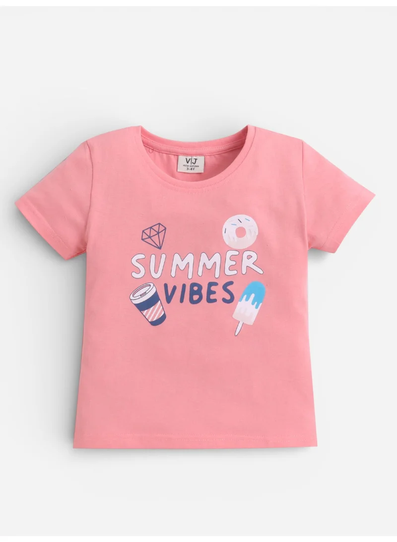 victor and jane Girls Summer Vibes Print Cotton Pajama Set – T-Shirt & Shorts Nightwear